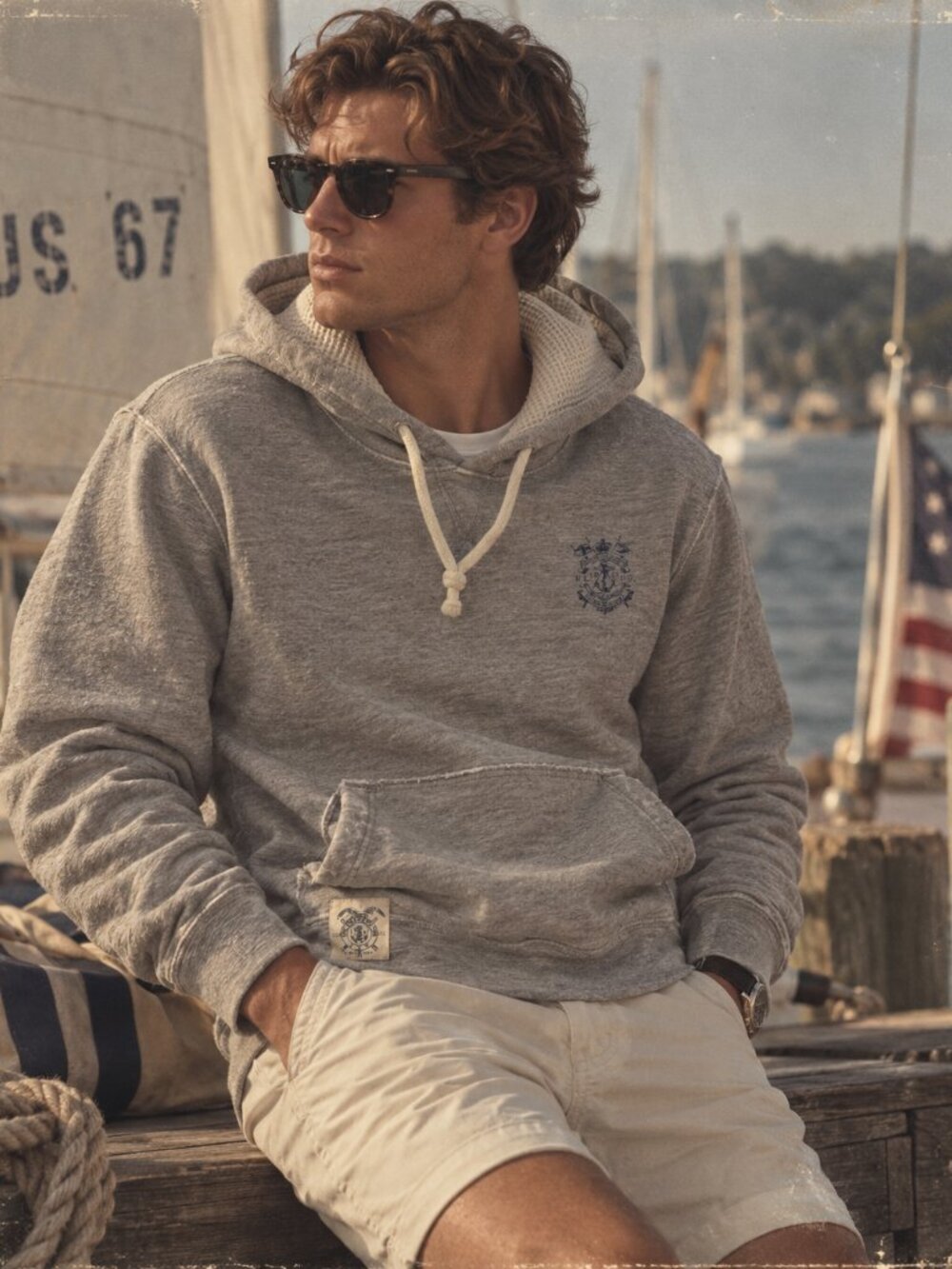 rare polo ralph lauren vintage 2001 nautical 1967 crest gray hoodie mens large